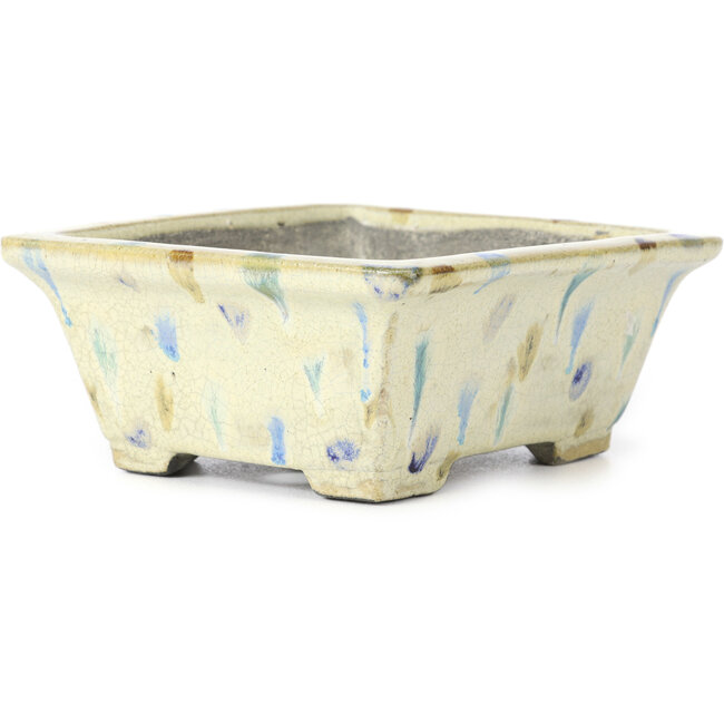 Rectangular beige multicolor bonsai pot by Terahata Satomi Mazan - 160 x 140 x 63 mm