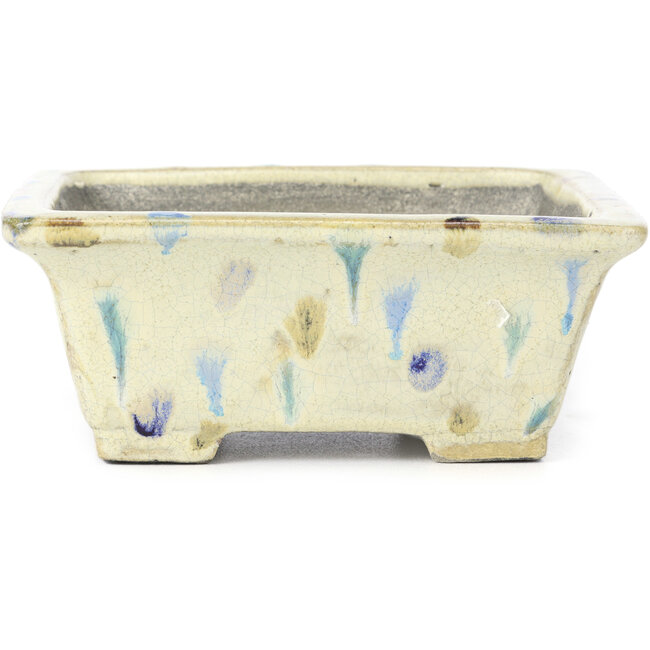 Rechthoekige beige multicolor bonsaipot van Terahata Satomi Mazan - 160 x 140 x 63 mm