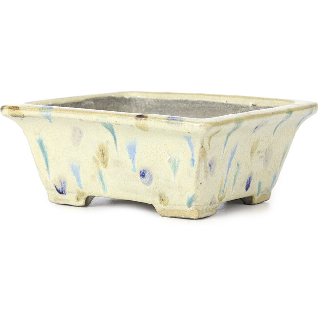 Rechthoekige beige multicolor bonsaipot van Terahata Satomi Mazan - 160 x 140 x 63 mm