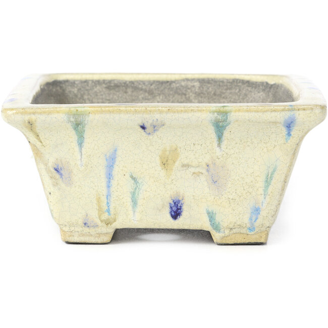 Rectangular beige multicolor bonsai pot by Terahata Satomi Mazan - 160 x 140 x 63 mm