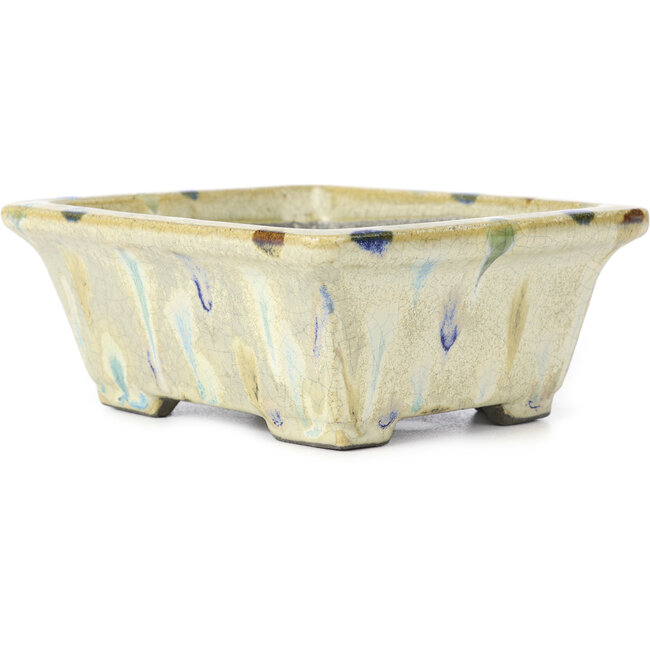 Rechthoekige beige multicolor bonsaipot van Terahata Satomi Mazan - 159 x 142 x 65 mm