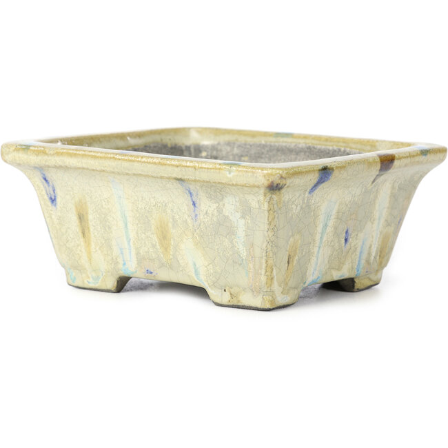 Rechthoekige beige multicolor bonsaipot van Terahata Satomi Mazan - 159 x 142 x 65 mm