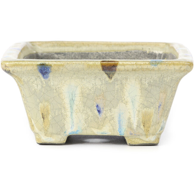 Rectangular beige multicolor bonsai pot by Terahata Satomi Mazan - 159 x 142 x 65 mm
