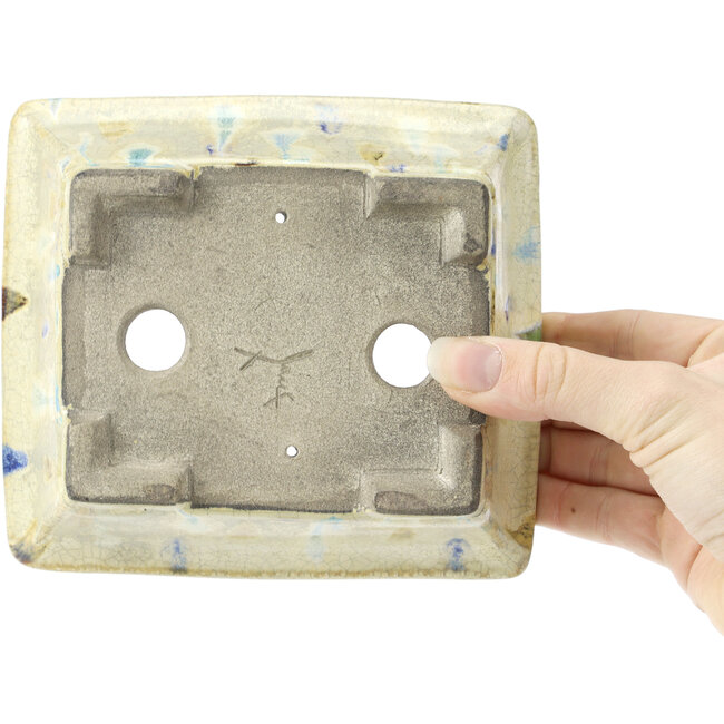 Pot à bonsaï rectangulaire beige multicolore par Terahata Satomi Mazan - 159 x 142 x 65 mm