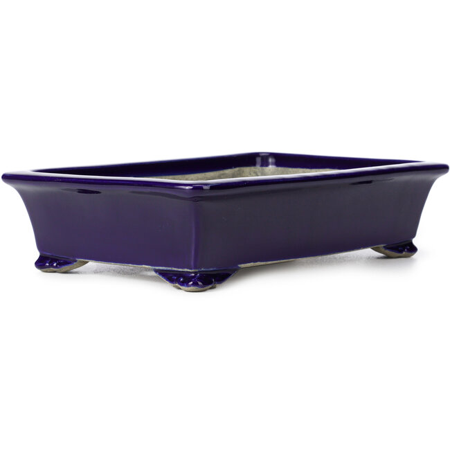 Rectangular blue bonsai pot by Terahata Satomi Mazan - 286 x 194 x 70 mm