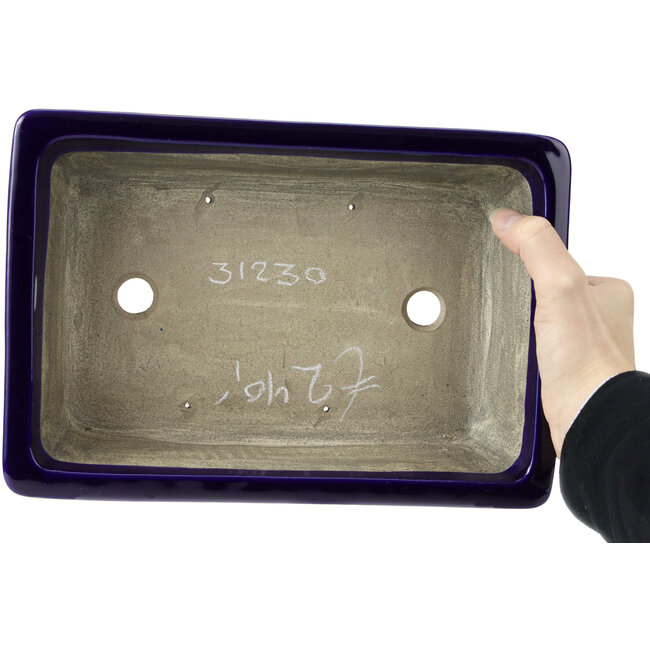 Maceta de bonsái azul rectangular de Terahata Satomi Mazan - 286 x 194 x 70 mm