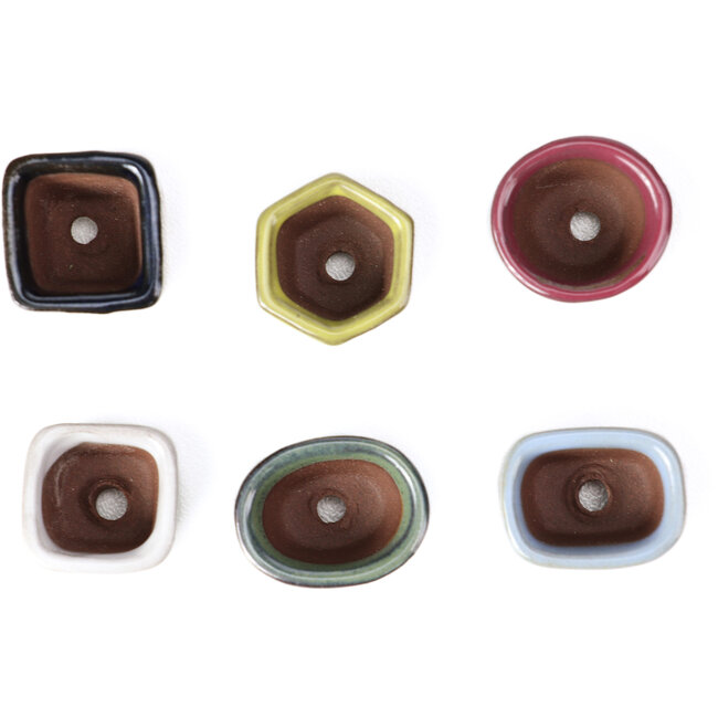 Set of 6 small bonsai pots between 16 and 21 mm from Seto Yaki, Japan.