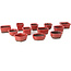 Seto Yaki Set van 12 kleine rode potjes 40 - 55 mm