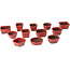 Ensemble de 12 petits pots à bonsaï rouges entre 40 et 55 mm de Seto Yaki, Japon.