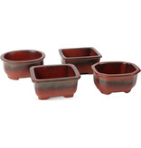 Seto Yaki Set of 4 red bonsai pots between 100 and 106 mm from Seto Yaki, Japan.