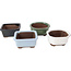 Set of 4 bonsai pots between 100 and 106 mm in green, blue and white from Seto Yaki, Japan.