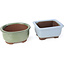 Set of 4 bonsai pots between 100 and 106 mm in green, blue and white from Seto Yaki, Japan.