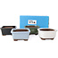 Set of 4 bonsai pots between 100 and 106 mm in green, blue and white from Seto Yaki, Japan.