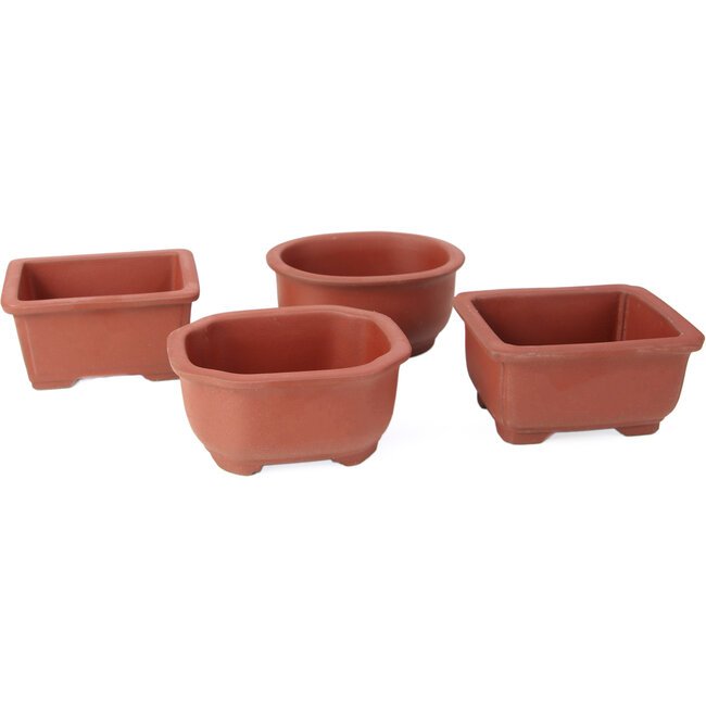 Set of 4 bonsai pots between 100 and 106 mm from Seto Yaki, Japan.