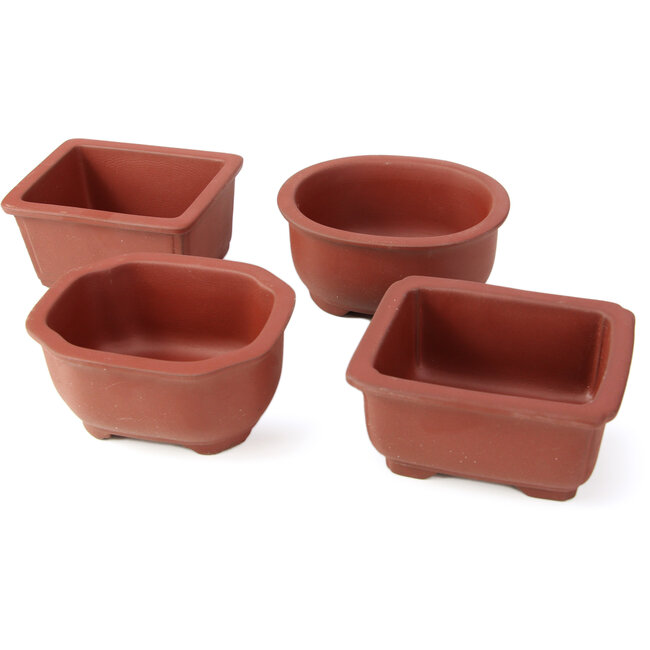 Set aus 4 Bonsaischalen zwischen 100 und 106 mm von Seto Yaki, Japan.
