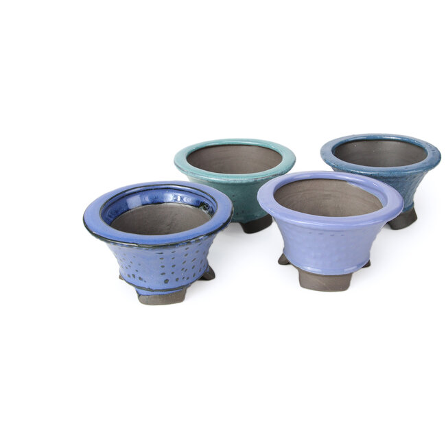Set of 8 round bonsai pots between 95 and 95 mm from Seto Yaki, Japan.