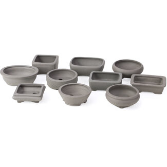 Seto Yaki Set of 10 unglazed pots 90 - 134 mm