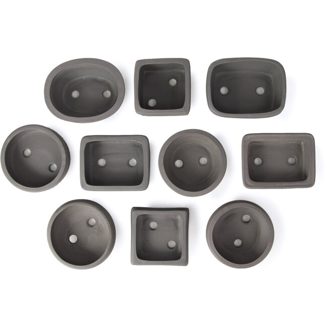 Set de 10 macetas de bonsái sin esmaltar entre 90 y 134 mm de Seto Yaki, Japón.