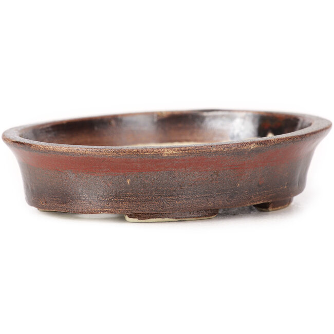 Oval brown bonsai pot by Seto - 102 x 86 x 24 mm