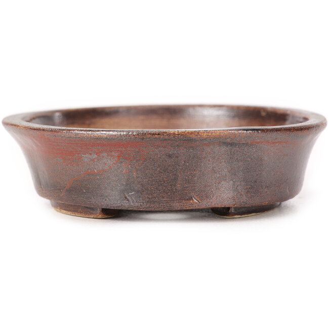 Oval brown bonsai pot by Seto - 102 x 86 x 24 mm