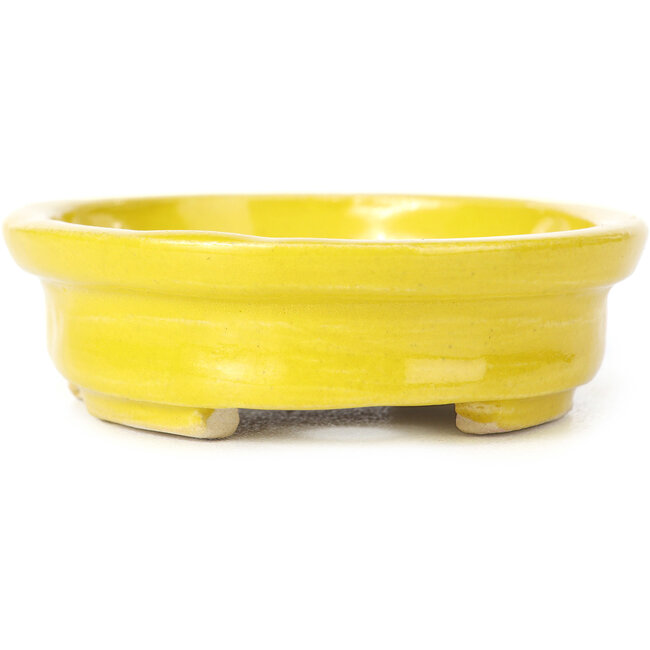 Ovale gelbe Bonsaischale von Seto - 103 x 84 x 26 mm