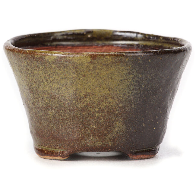 Maceta de bonsái redonda verde y marrón de Bonsai - 70 x 70 x 43 mm