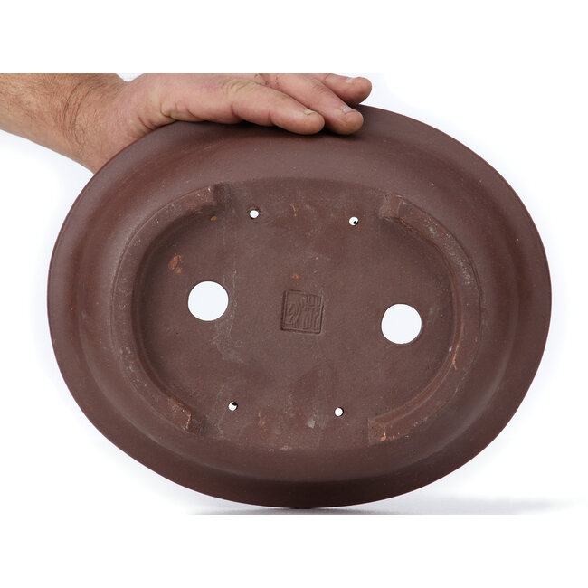 Oval unglazed bonsai pot - 287 x 232 x 85 mm
