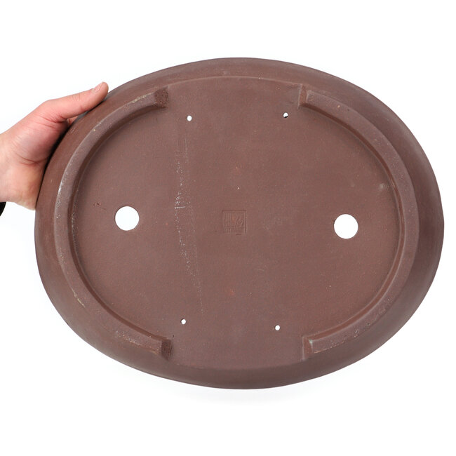 Oval unglazed bonsai pot - 390 x 320 x 76 mm