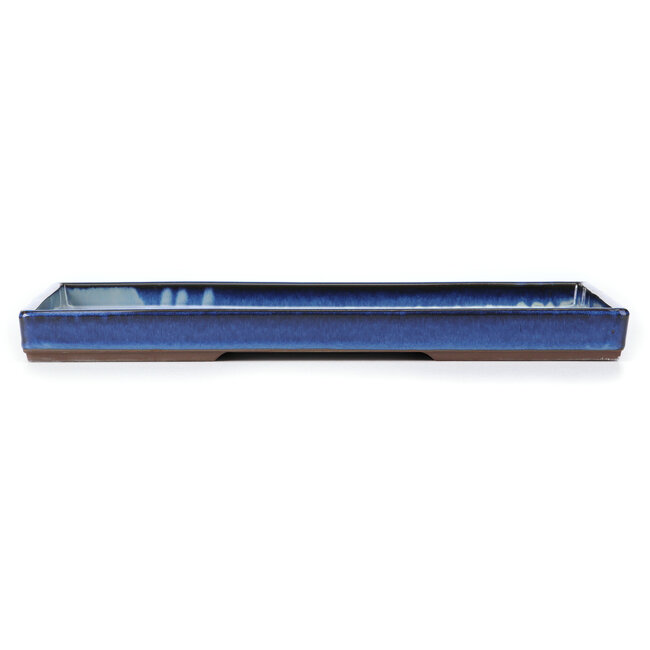 Maceta de bonsái rectangular azul de Seto Yaki - 405 x 269 x 37 mm