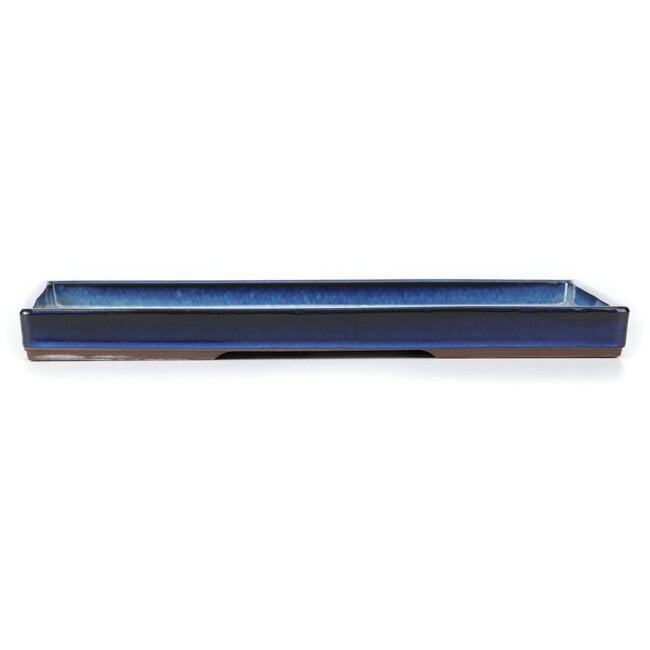 Maceta de bonsái rectangular azul de Seto Yaki - 405 x 269 x 37 mm