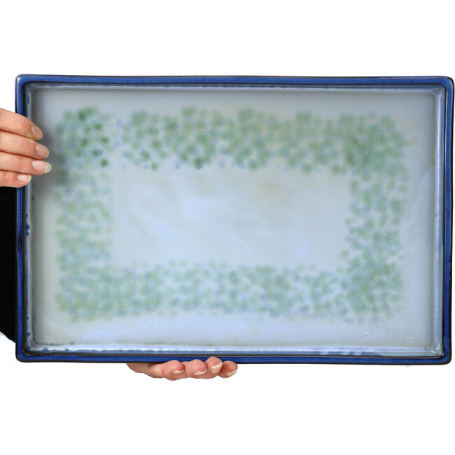 Rechteckige blaue Bonsaischale von Seto Yaki - 405 x 269 x 37 mm