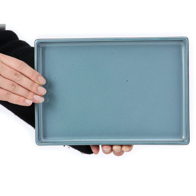 Rectangular blue bonsai pot by Seto Yaki - 255 x 176 x 27 mm