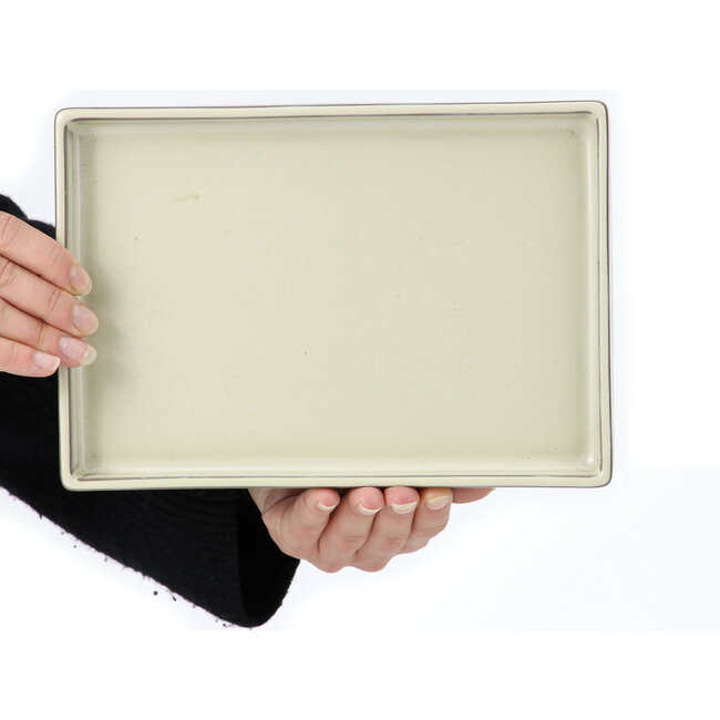 Pot à bonsaï rectangulaire blanc cassé par Seto Yaki - 255 x 176 x 27 mm