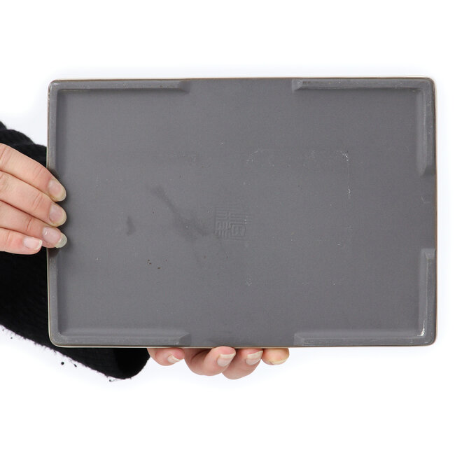 Maceta de bonsái rectangular blanco roto de Seto Yaki - 255 x 176 x 27 mm