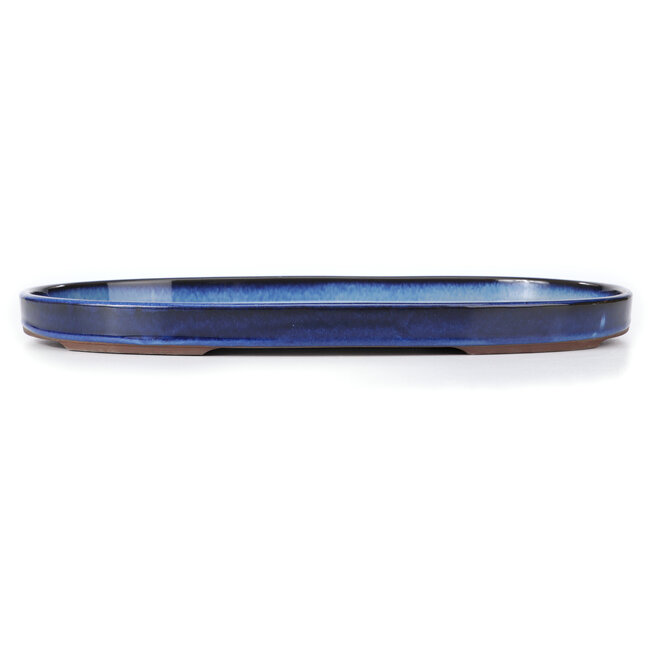 Pot à bonsaï ovale bleu par Seto Yaki - 474 x 312 x 37 mm