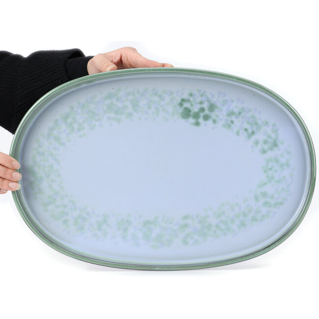 Ovale grüne Bonsaischale von Seto Yaki - 474 x 312 x 37 mm