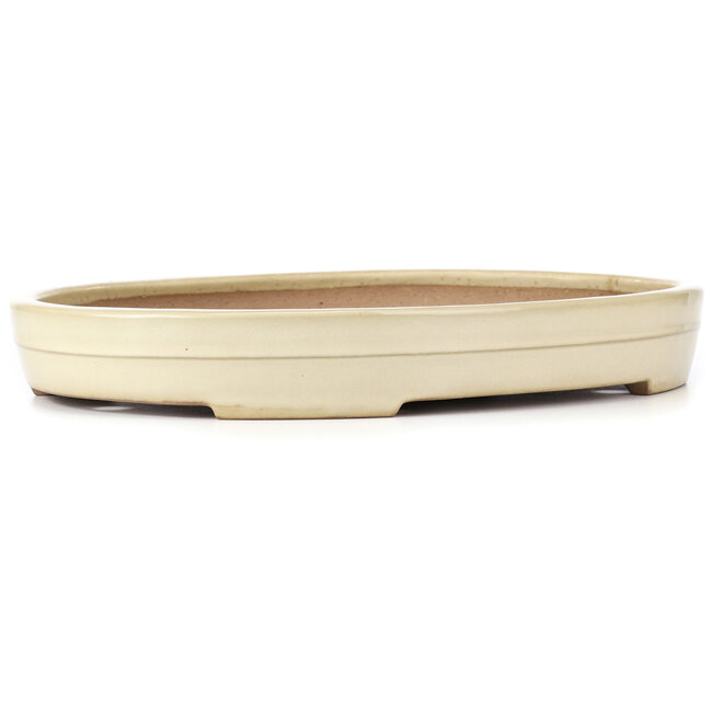 Pot à bonsaï ovale beige par Yamafusa - 410 x 315 x 55 mm