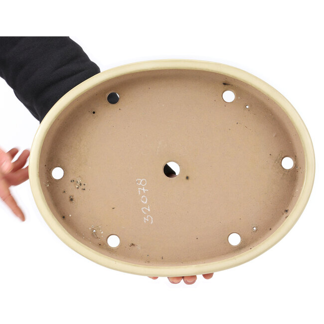 Pot à bonsaï ovale beige par Yamafusa - 410 x 315 x 55 mm