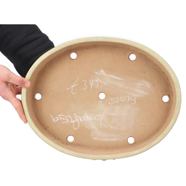 Ovale beige bonsaipot van Yamafusa - 405 x 310 x 55 mm