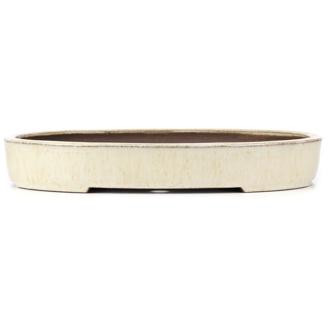 Oval beige bonsai pot by Haru Matsu - 425 x 320 x 65 mm