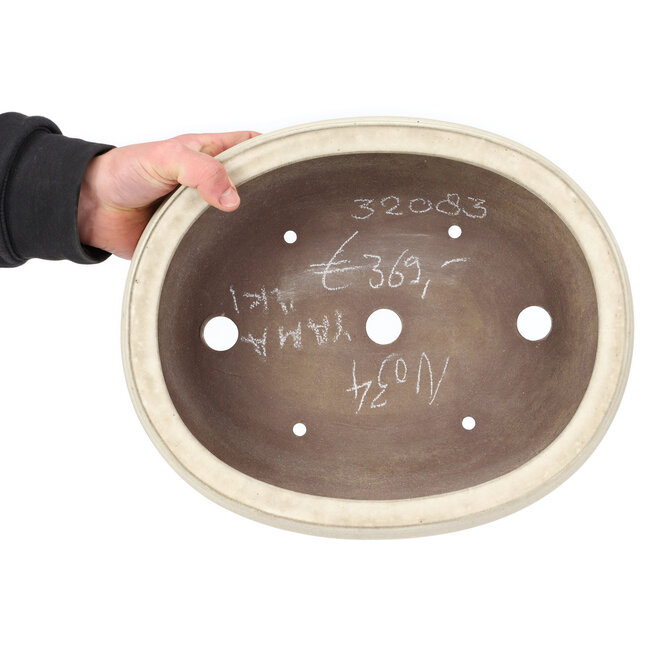Oval beige bonsai pot by Yamaaki - 340 x 280 x 100 mm