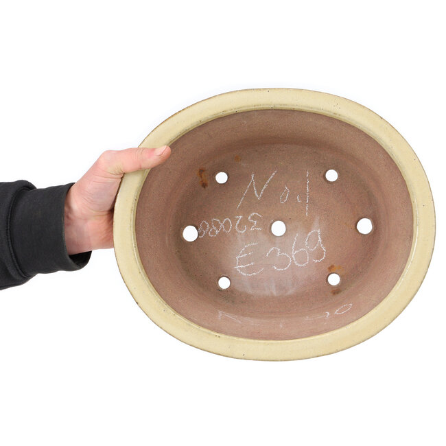 Oval beige bonsai pot by Reiho - 320 x 270 x 105 mm