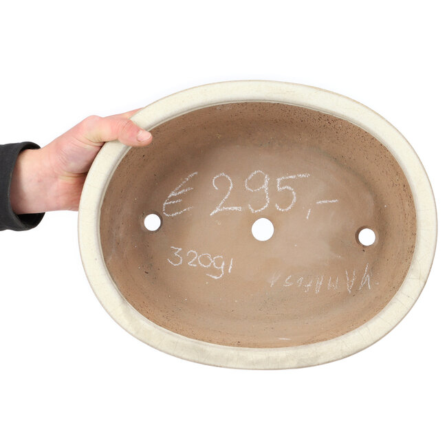 Pot à bonsaï ovale beige de Yamafusa - 345 x 280 x 100 mm