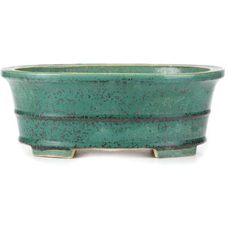 Koyo - Koichirou Aiba  310 mm oval green bonsai pot by Koyou, Tokoname, Japan