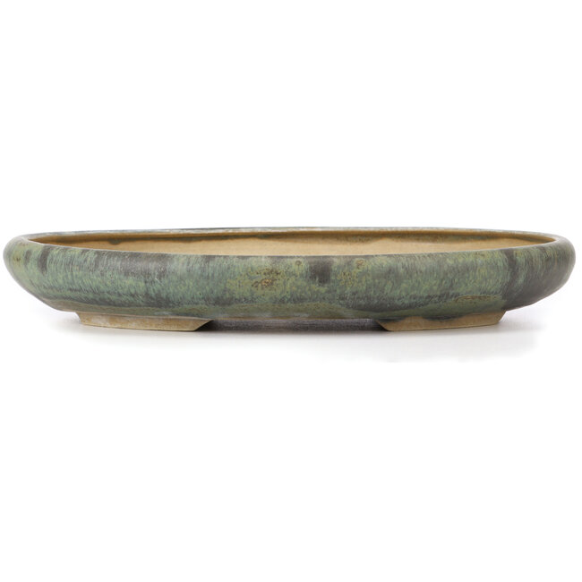 Oval green bonsai pot by Petra Engelke - 400 x 340 x 50 mm