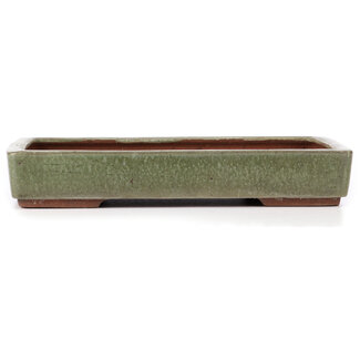 Eimei ( Yozan kiln) 313 mm rectangular green bonsai pot by Yozan, Tokoname, Japan