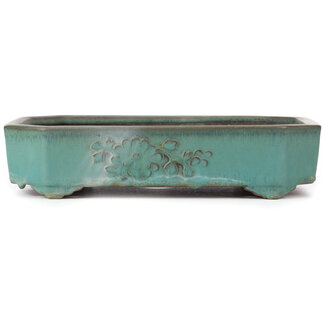 Yamaaki 350 mm rectangular turquoise bonsai pot by Yamaaki, Tokoname, Japan