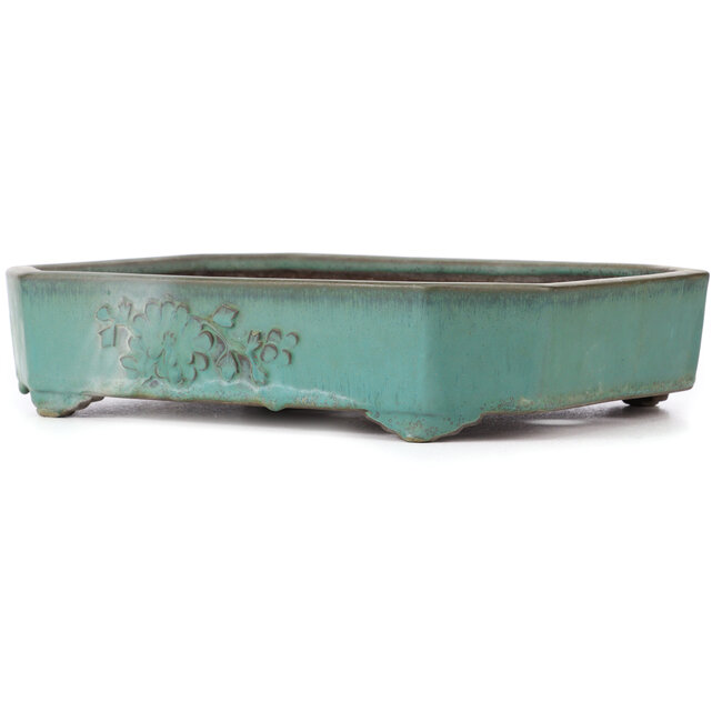 Rechteckige türkisfarbene Bonsaischale von Yamaaki - 350 x 260 x 75 mm