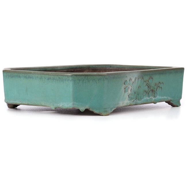 Rectangular turquoise bonsai pot by Yamaaki - 350 x 260 x 75 mm