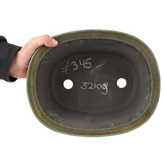 Ovale groene bonsai pot van Koyou - 300 x 241 x 100 mm